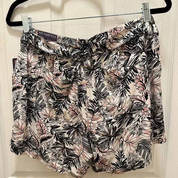 New Sound Style Rayon Shorts Women's Size M Tropical Print Belted Easy Fit Boho - Picture 6 of 11